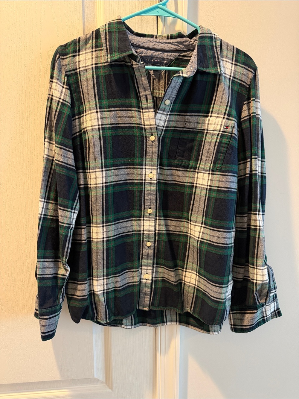 Tommy Hilfiger Navy Green White Plaid Button-Down Shirt